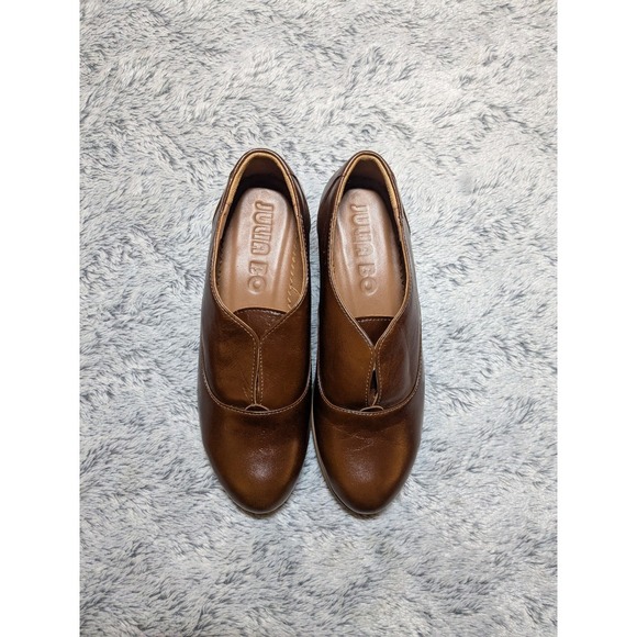 NEW Julia Bo Brown Oxfords Leather Laceless Slip On Size 38 US 7.5 8 - Picture 3 of 8